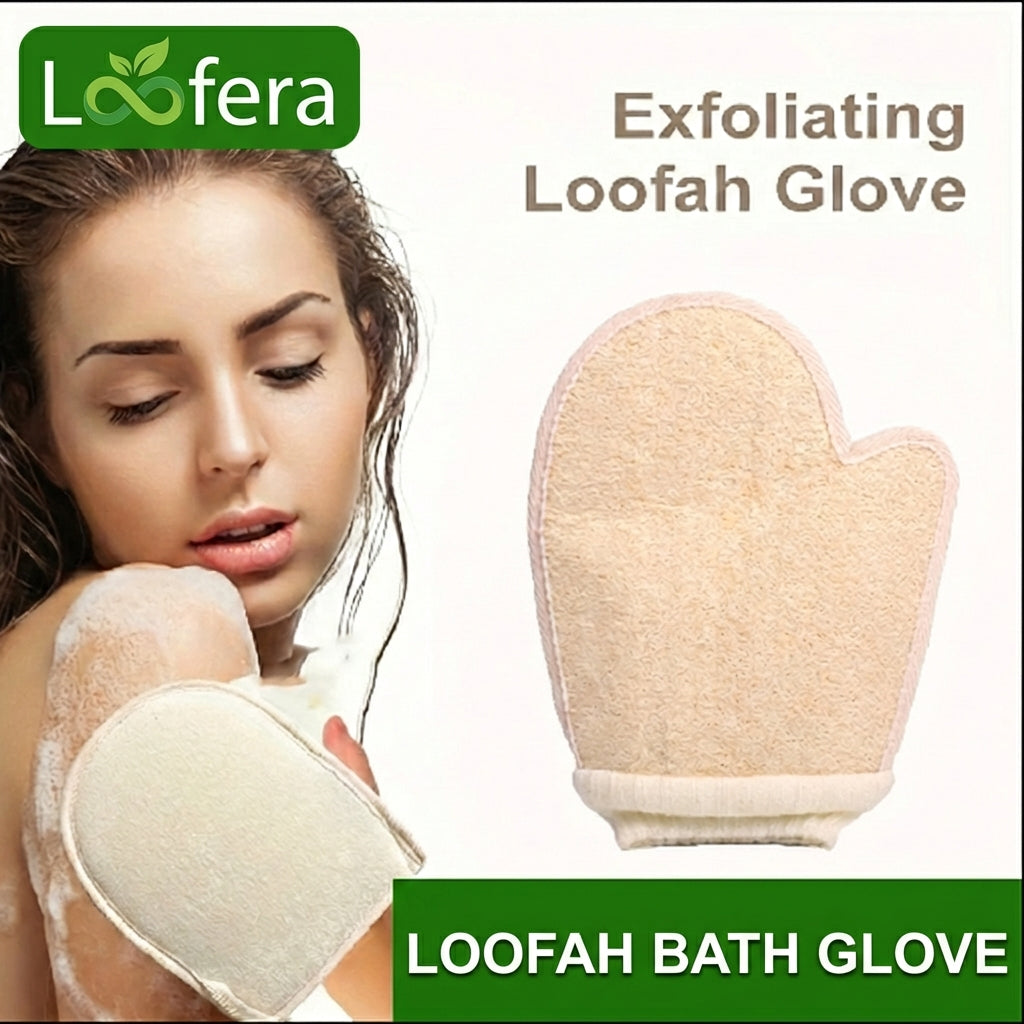 Premium Natural Loofah Exfoliating Glove - Deep Cleansing Body Scrubber for Glowing Skin